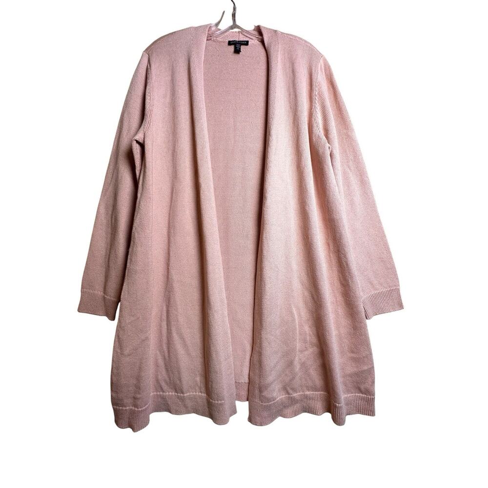 Eileen Fisher‎ Cardigan Organic Linen Cotton Ribbed Open Longline Coastal Pink L